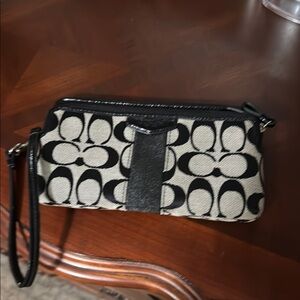 Coach Black and Cream Monogram Clutch